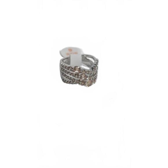 Silver Tone Multi-Row Crystal Accent Ring Size 6 - Picture 4 of 9